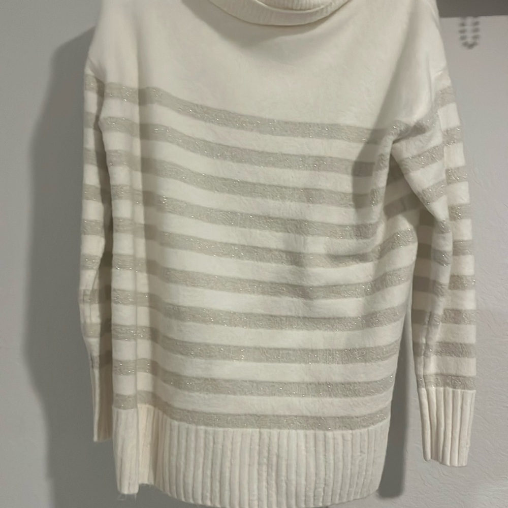 Loft Beige Glitter Striped Sweater